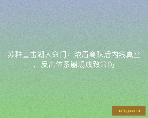 苏群直击湖人命门：浓眉离队后内线真空，反击体系崩塌成致命伤