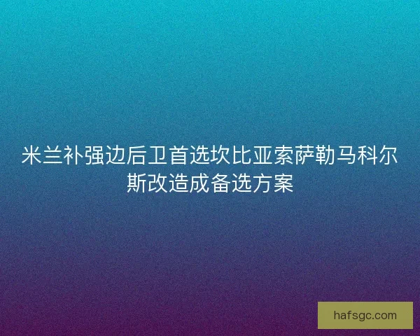 米兰补强边后卫首选坎比亚索萨勒马科尔斯改造成备选方案 米兰补强边后卫首选坎比亚索萨勒马科尔斯改造成备选方案
