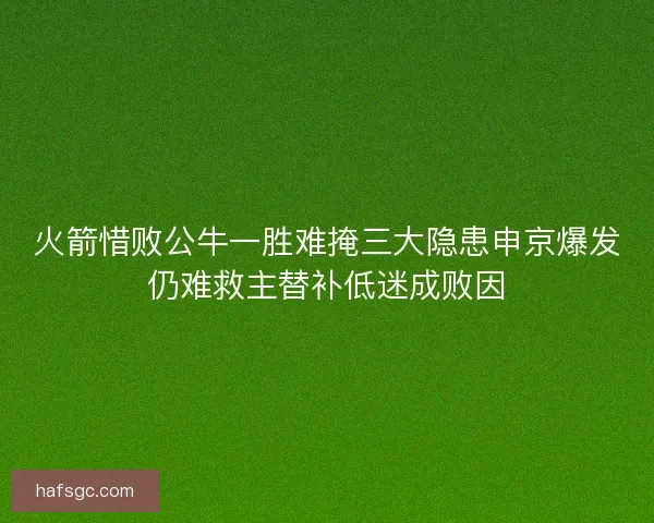火箭惜败公牛一胜难掩三大隐患申京爆发仍难救主替补低迷成败因 火箭惜败公牛一胜难掩三大隐患申京爆发仍难救主替补低迷成败因